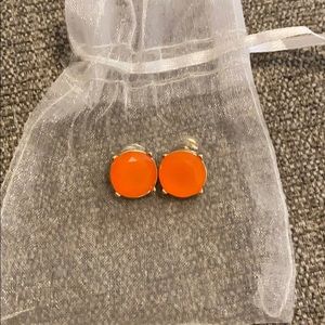 Neon orange and gold tone earrings